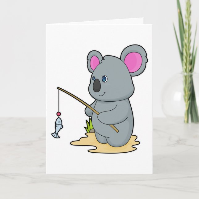 Koala as Fisher with Fishing rod & Fish Card (Front)