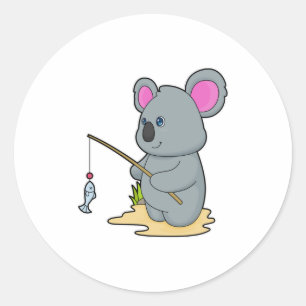 Koala as Fisher with Fishing rod & Fish Classic Round Sticker