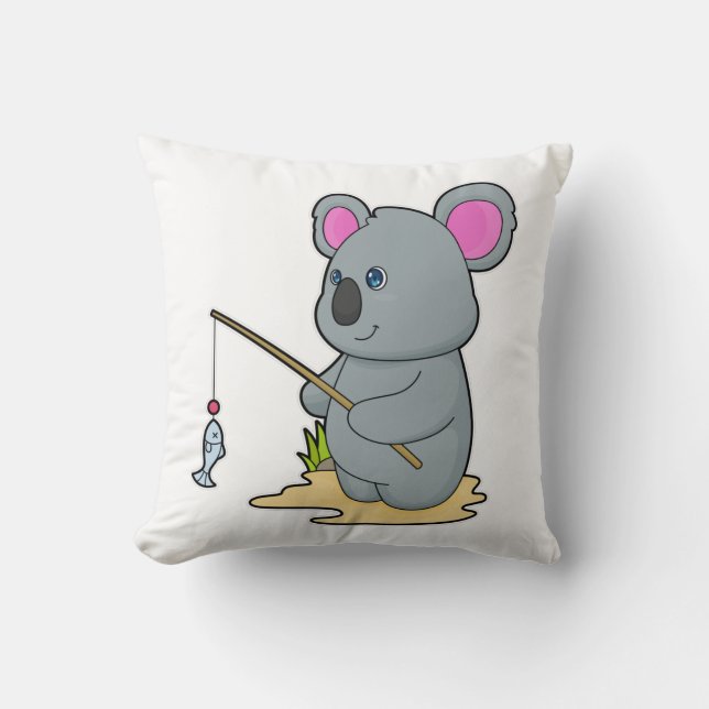 Koala as Fisher with Fishing rod & Fish Cushion (Front)