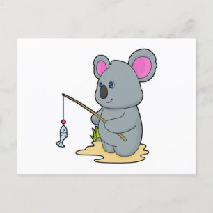 Koala as Fisher with Fishing rod & Fish Postcard