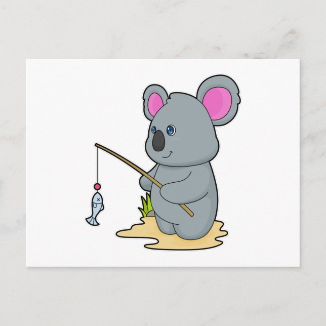 Koala as Fisher with Fishing rod & Fish Postcard (Front)