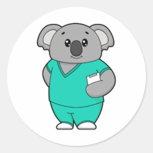 Koala as Nurse with Notepad Classic Round Sticker