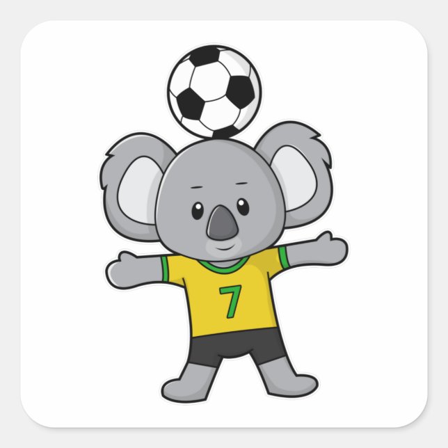 Koala as Soccer player with Soccer ball Square Sticker (Front)