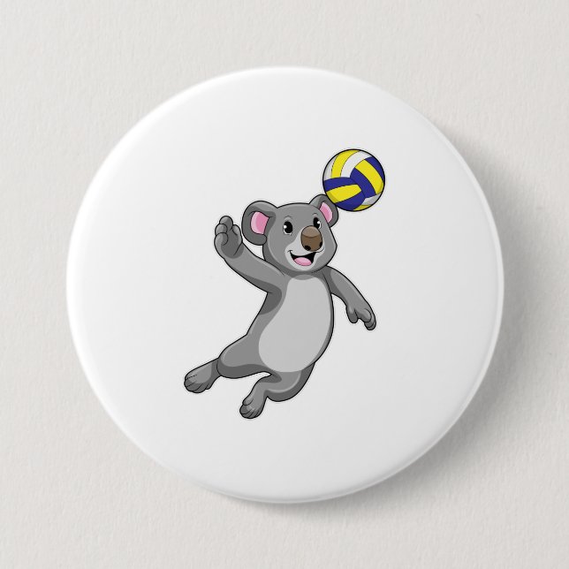 Koala as Volleyball player with Volleyball 7.5 Cm Round Badge (Front)