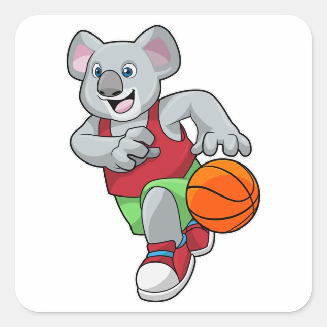 Koala at Basketball Sports Square Sticker (Front)