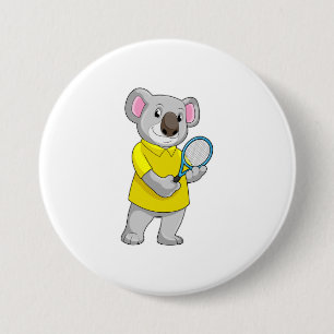 Koala at Tennis with Tennis racket 7.5 Cm Round Badge