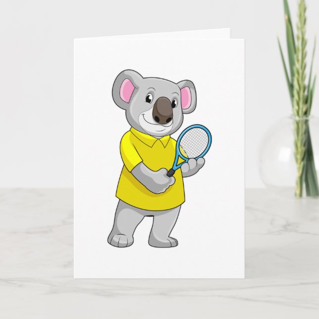 Koala at Tennis with Tennis racket Card (Front)