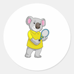 Koala at Tennis with Tennis racket Classic Round Sticker