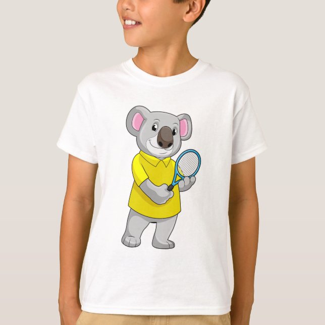 Koala at Tennis with Tennis racket T-Shirt (Front)