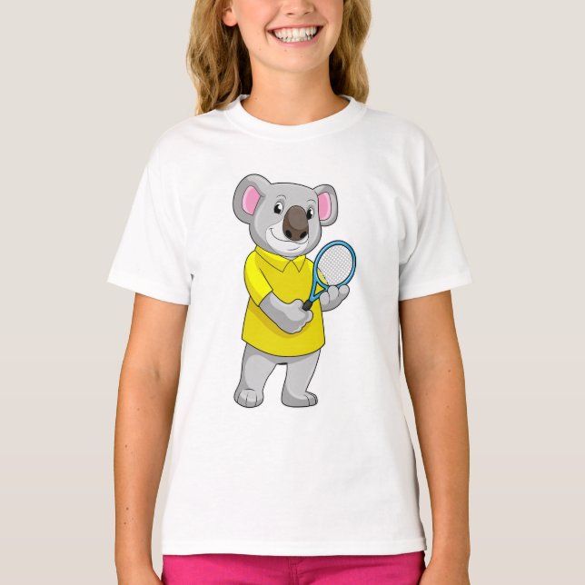 Koala at Tennis with Tennis racket T-Shirt (Front)