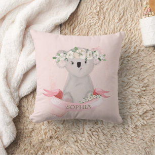 Koala Baby Animal Cute Pink Floral Nursery Cushion