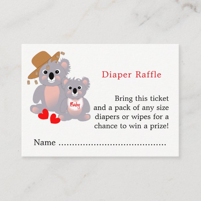 Koala Baby Shower Cute Diaper Raffle Ticket Enclosure Card (Front)