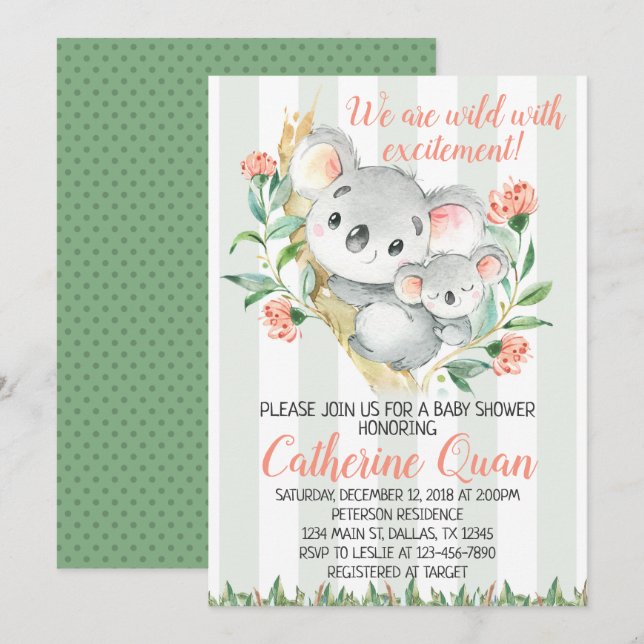 Koala Baby Shower Invitation Invite (Front/Back)