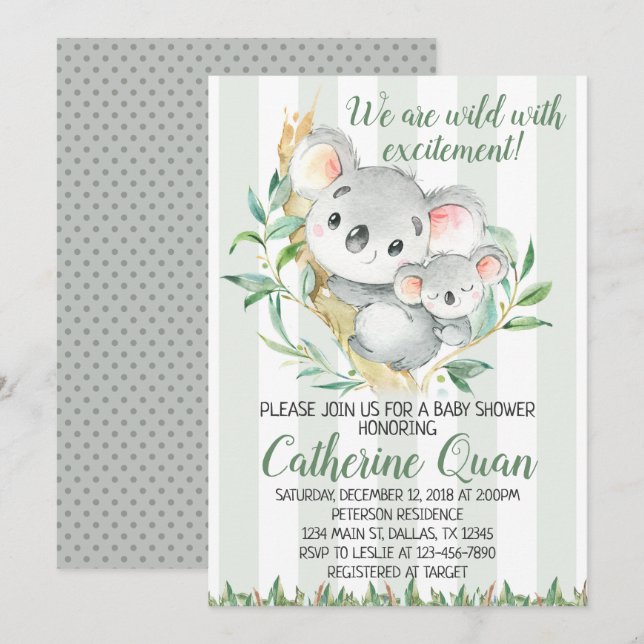 Koala Baby Shower Invitation Invite (Front/Back)