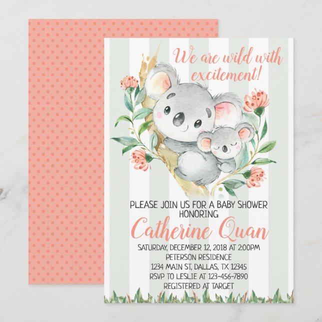 Koala Baby Shower Invitation Invite (Front/Back)