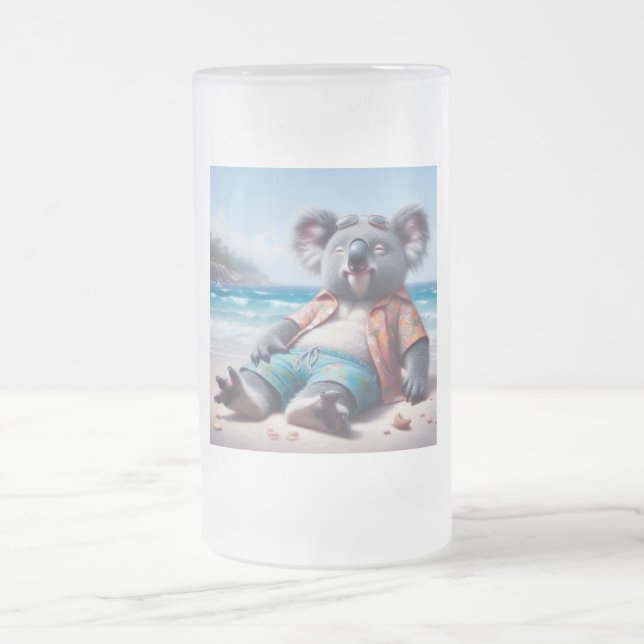 Koala Beach Frosted Glass Beer Mug (Center)