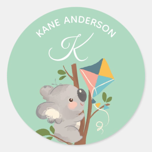 Koala Bear • Alphabet Monogram Cute School Daycare Classic Round Sticker (Front)