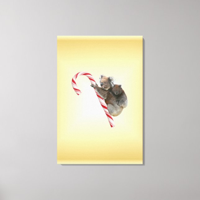 Koala Bear and Joey Cub Candy Cane Canvas Print (Front)