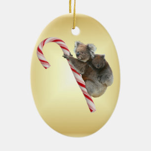 Koala Bear and Joey Cub Candy Cane Ceramic Tree Decoration