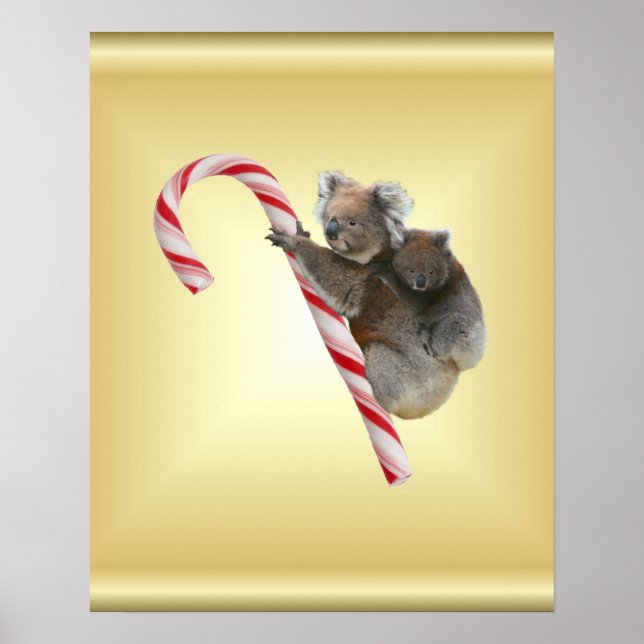Koala Bear and Joey Cub Candy Cane Poster (Front)