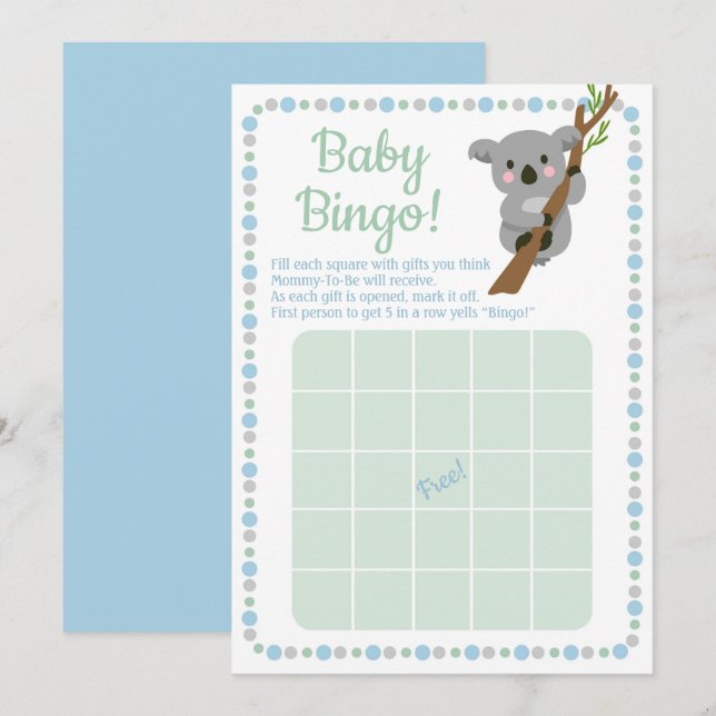 Koala Bear Baby Shower Bingo Game Blue Boy Invitation (Front/Back)