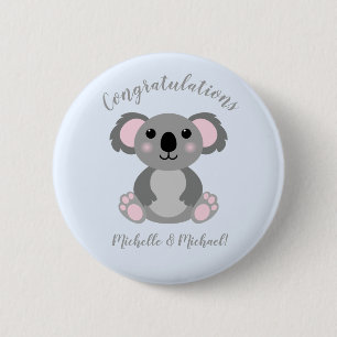 Koala Bear Baby Shower Blue Boy 6 Cm Round Badge