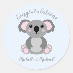 Koala Bear Baby Shower Blue Boy Classic Round Sticker