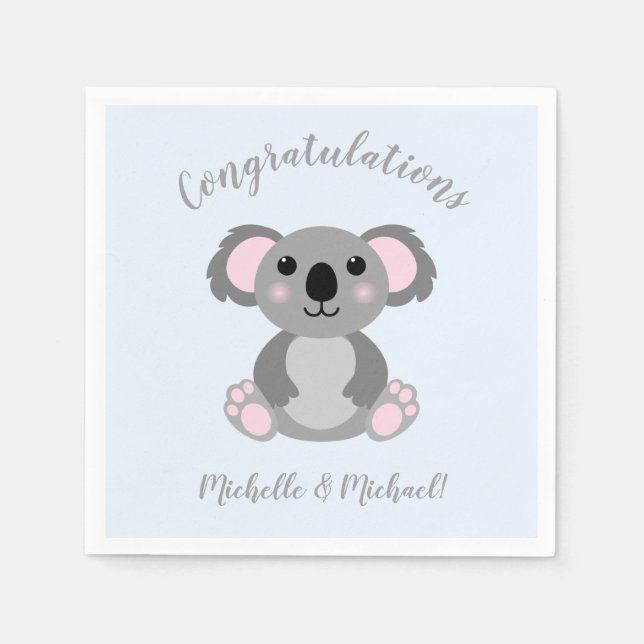 Koala Bear Baby Shower Blue Boy Napkin (Front)