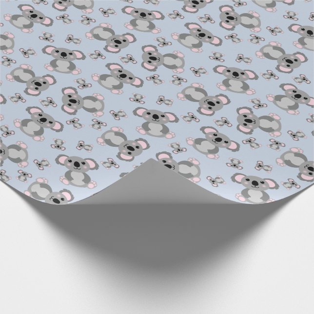 Koala Bear Baby Shower Blue Wrapping Paper (Corner)