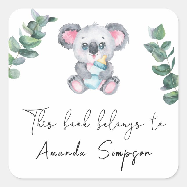 Koala Bear - Baby Shower bookplate Square Sticker (Front)