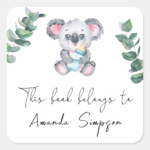 Koala Bear - Baby Shower bookplate Square Sticker