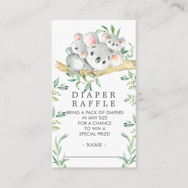 Koala Bear Baby Shower Diaper Raffle Ticket Enclosure Card (Front)