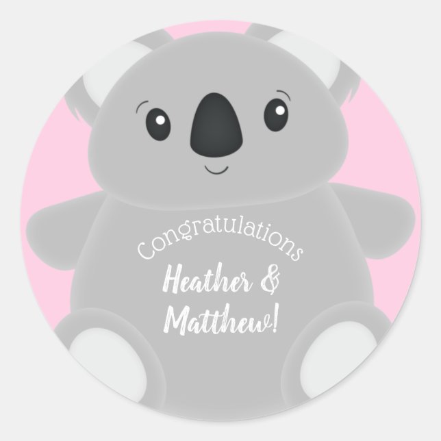 Koala Bear Baby Shower Girl Classic Round Sticker (Front)