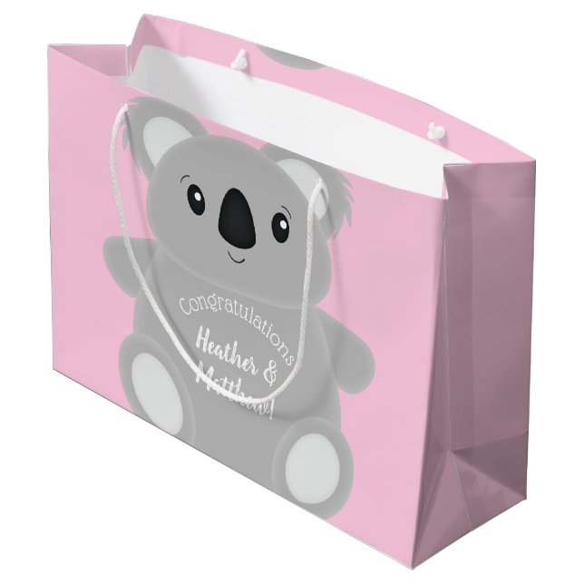 Koala Bear Baby Shower Girl Large Gift Bag (Back Angled)