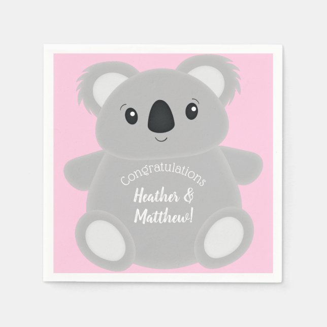 Koala Bear Baby Shower Girl Napkin (Front)