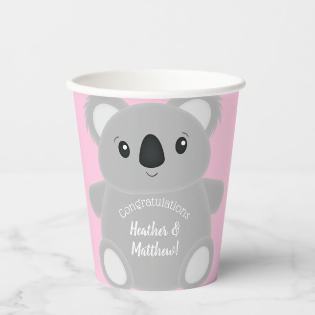 Koala Bear Baby Shower Girl Paper Cups (Front)