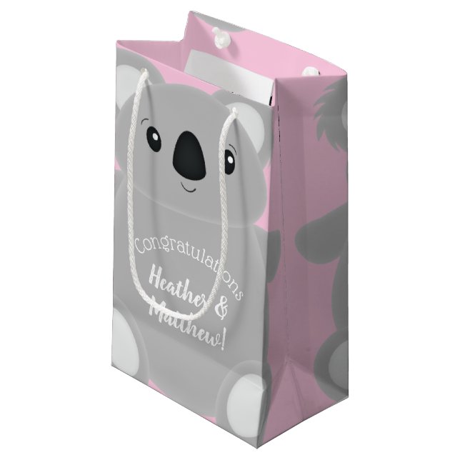 Koala Bear Baby Shower Girl Small Gift Bag (Front Angled)