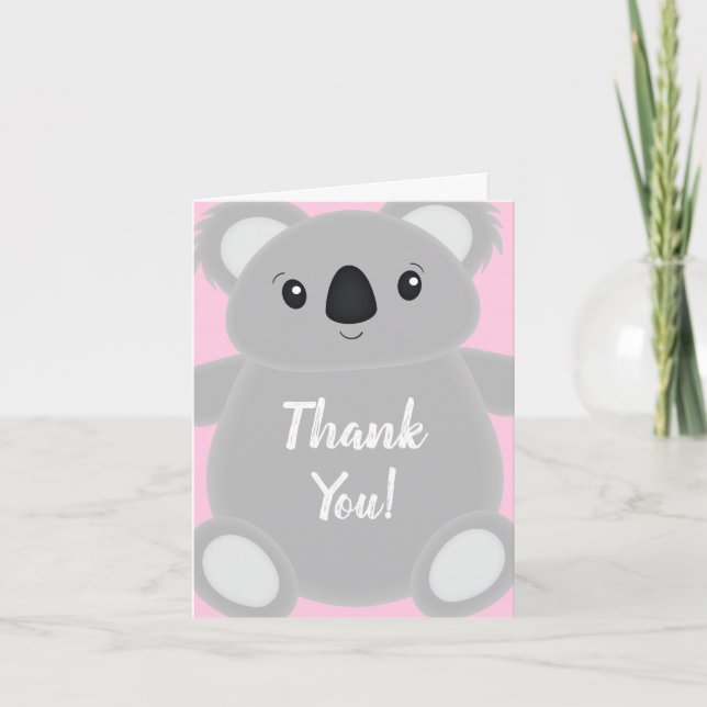 Koala Bear Baby Shower Girl Thank You Card (Front)