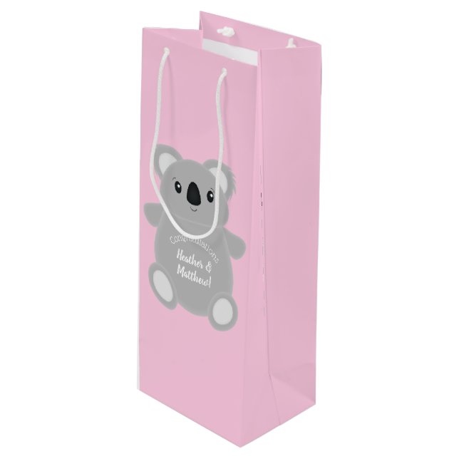 Koala Bear Baby Shower Girl Wine Gift Bag (Front Angled)