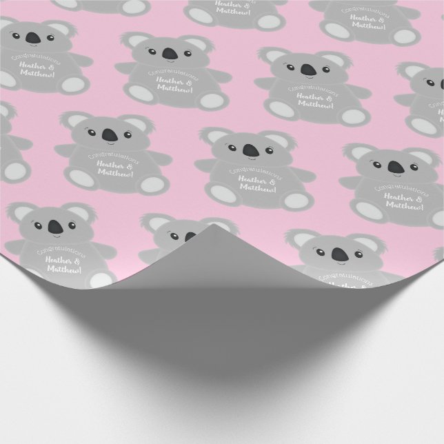 Koala Bear Baby Shower Girl Wrapping Paper (Corner)