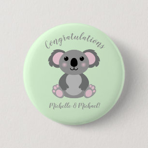 Koala Bear Baby Shower Green Gender Neutral 6 Cm Round Badge