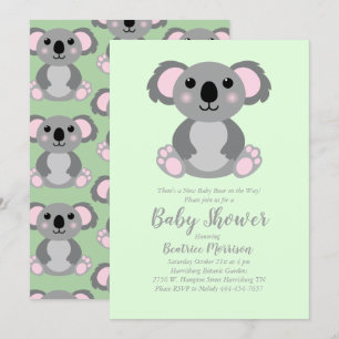 Koala Bear Baby Shower Green Gender Neutral Invitation