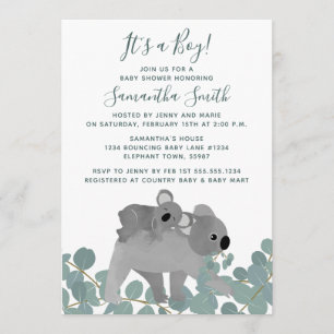 Koala Bear Baby Shower Invitation