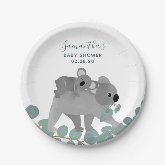 Koala Bear Baby Shower Paper Plates (Front)
