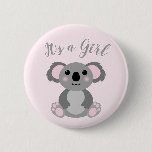 Koala Bear Baby Shower Pink Girl 6 Cm Round Badge
