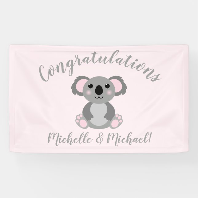Koala Bear Baby Shower Pink Girl Banner (Horizontal)