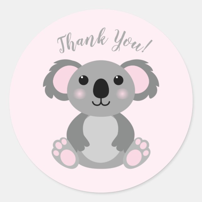 Koala Bear Baby Shower Pink Girl Classic Round Sticker (Front)
