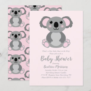 Koala Bear Baby Shower Pink Girl Invitation