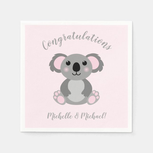 Koala Bear Baby Shower Pink Girl Napkin (Front)