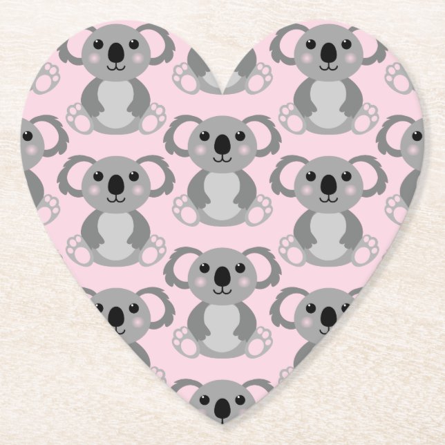 Koala Bear Baby Shower Pink Girl Paper Coaster (Front)